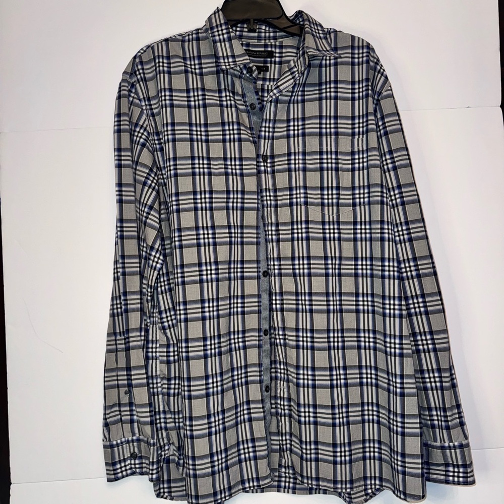 Banana Republic Camden Fit Plaid Button Down Shirt XL Blue Gray Cotton